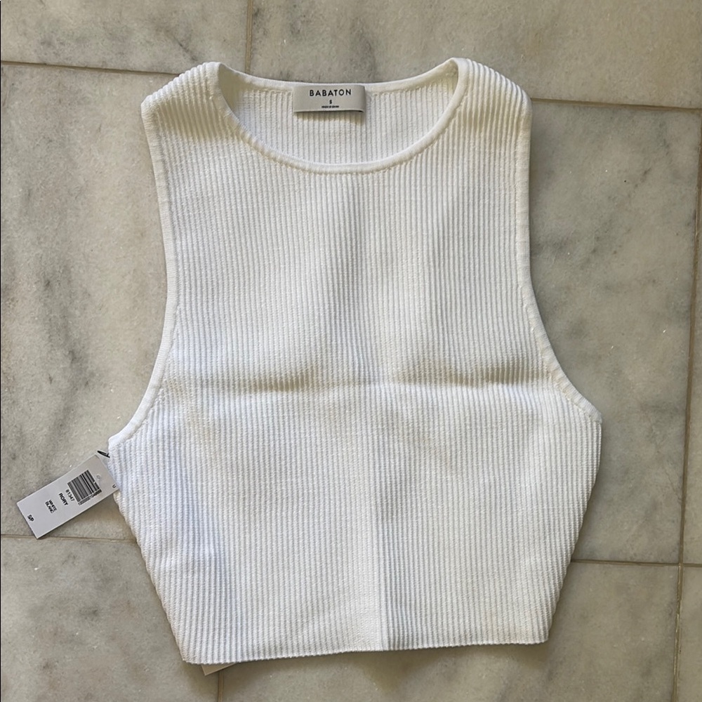 NWT Babaton Aritzia Rory White Ribbed Crop Tank Top